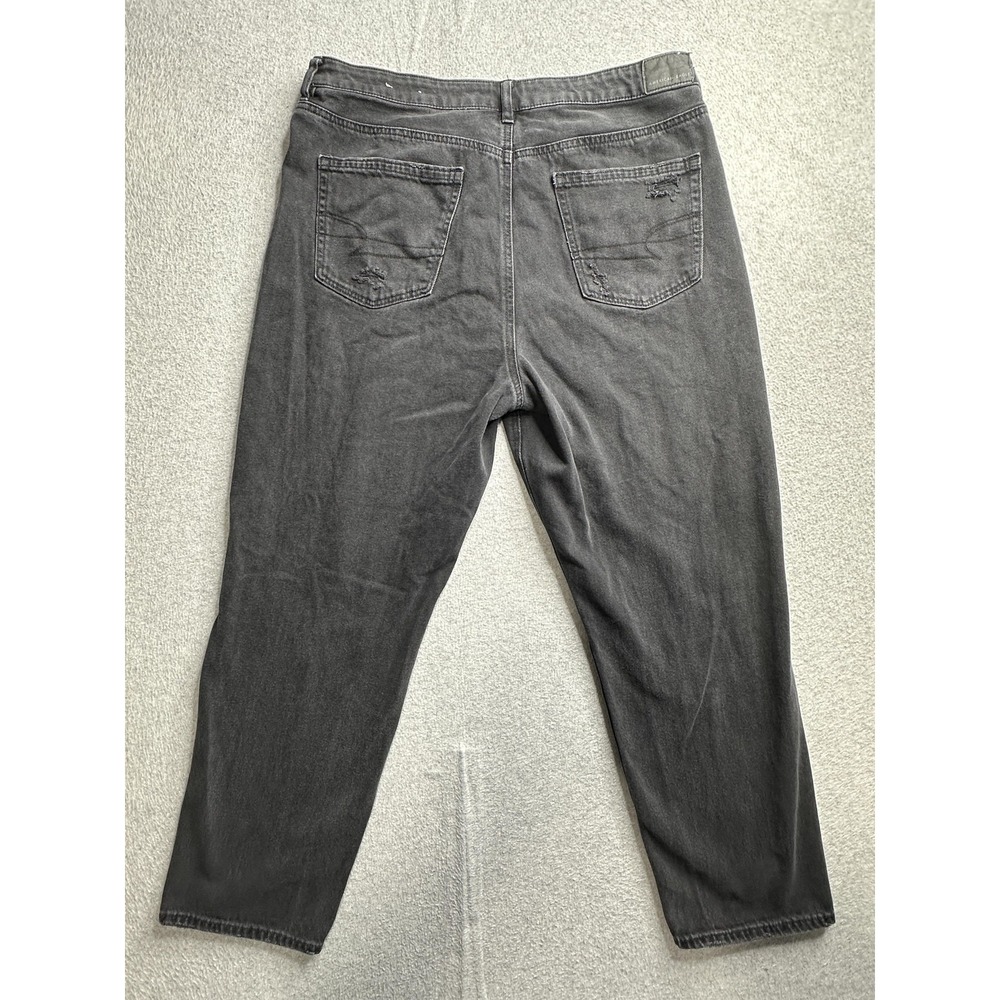American Eagle Jeans Womens 14 Black Distressed Straight Leg High Rise Real Good